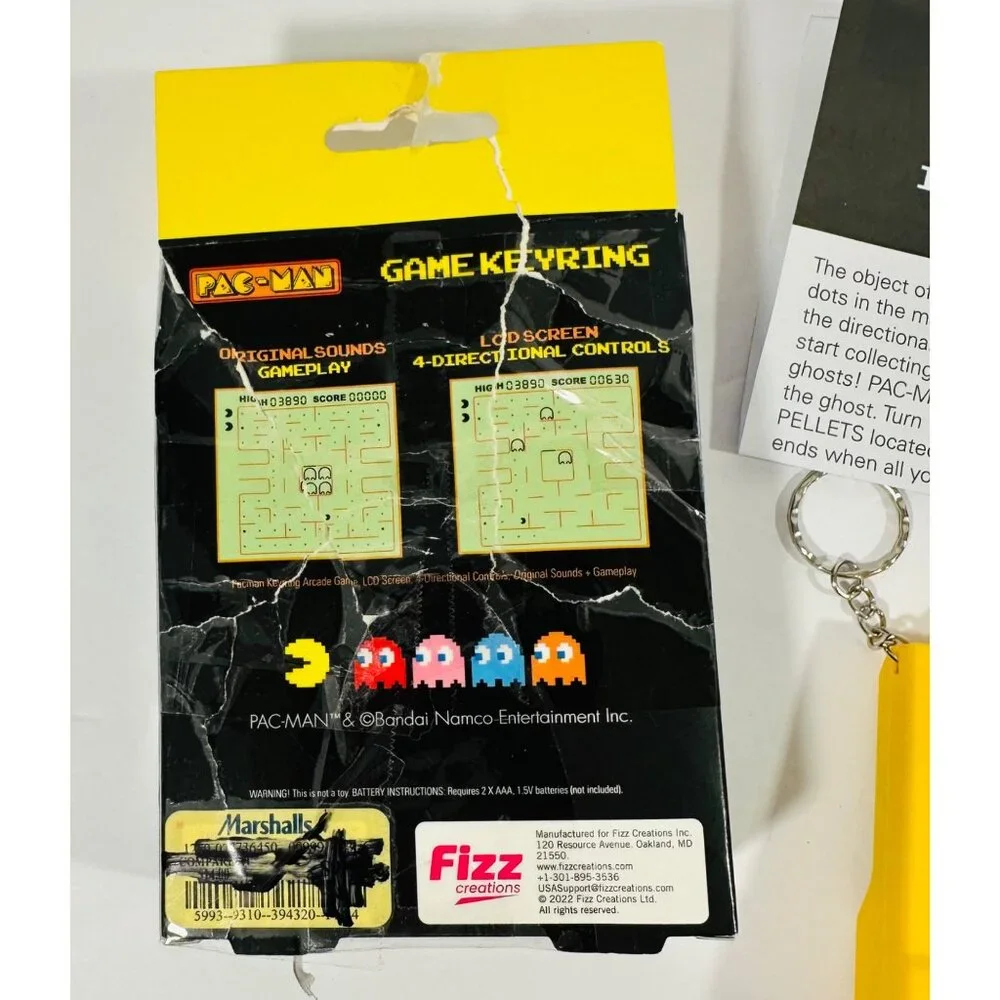 Pac-Man Game Keyring With LCD Screen & Instructions Travel Fun Ghost Pellets
